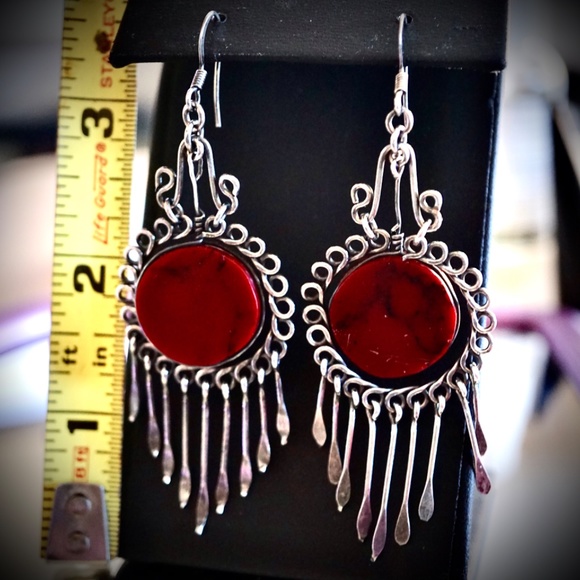 Vintage Mexican Silver Wire Earrings With Stone - Picture 4 of 7